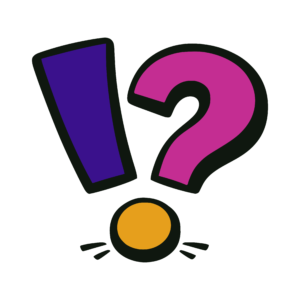 Minimalist illustration of an exclamation mark and a question mark sharing a single dot at the bottom.